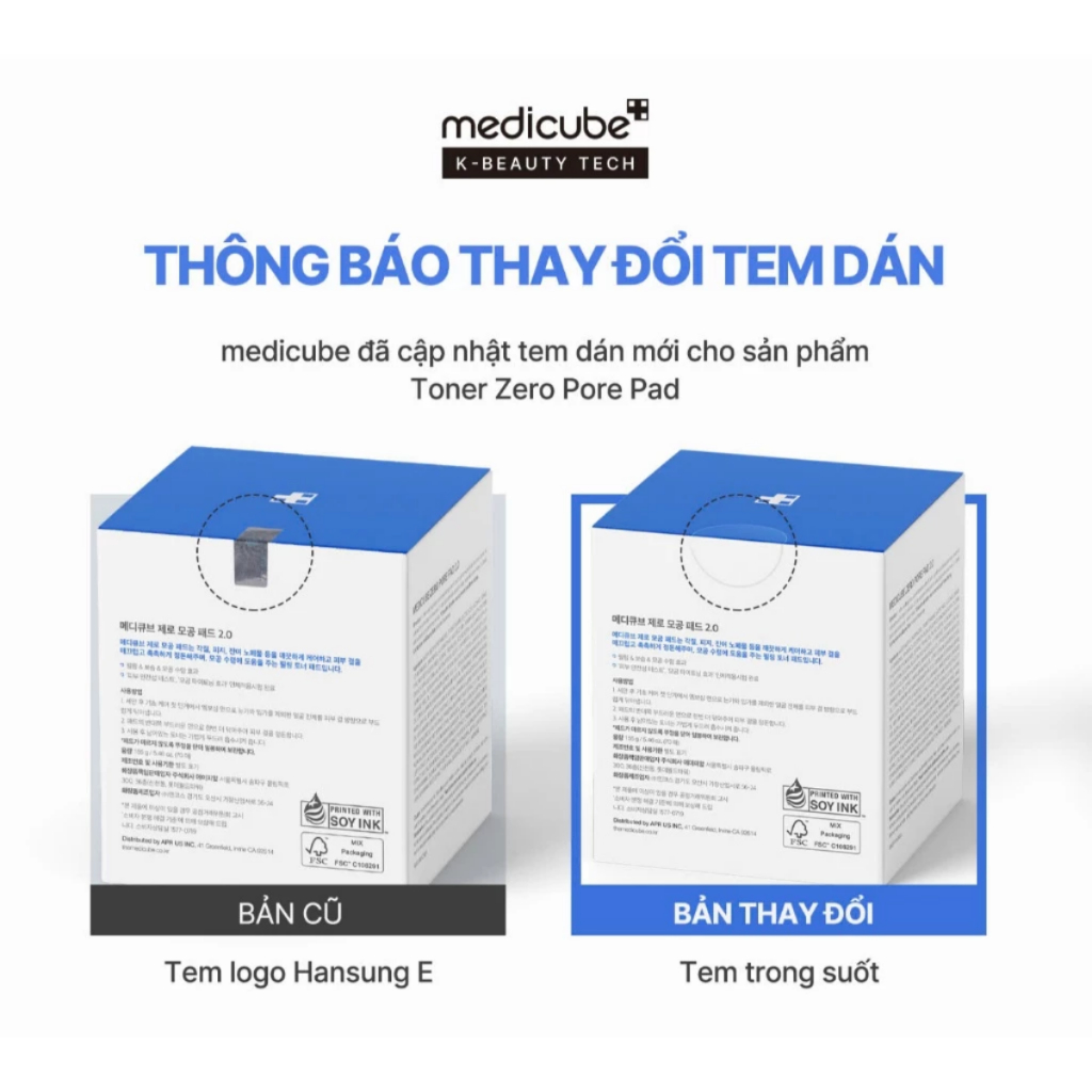 Toner pad MEDICUBE ZERO PORE PAD/VITA C/CICA/ZERO MILD/PEELING /PDRN 2.0 - 70 miếng/100 miếng