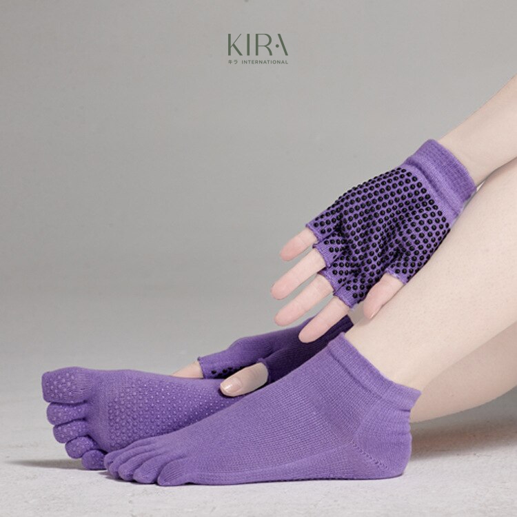 Combo Găng Tay + Tất 5 Ngón Nữ Chống Trượt Tập Yoga, Gym, Pilates – Co Giãn, Thoáng Khí