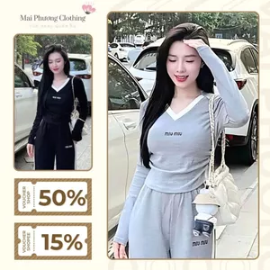 A150 Set Nữ Sang Chảnh Cá Tính Áo Dài Tay Quần Dài Ống Suông size 40-65kg SET MIUMIU CỔ TIM LÉ CỔ QUẦN