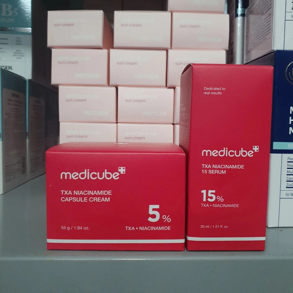Combo Serum & Kem Dưỡng Medicube TXA + 15% Niacinamide Serum 30ml và TXA + Niacinamide Capsule Cream 55g