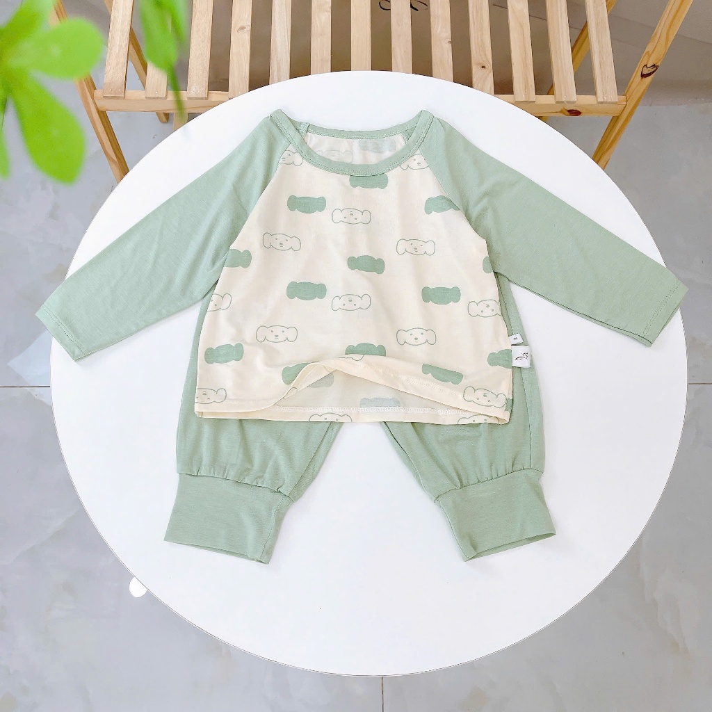 Bộ dài tay cho bé 95% sợi sồi Modal Ice Cool Áo Lá Homewear A300, đồ bộ ngủ bé trai bé gái tay raglan quần chống muỗi