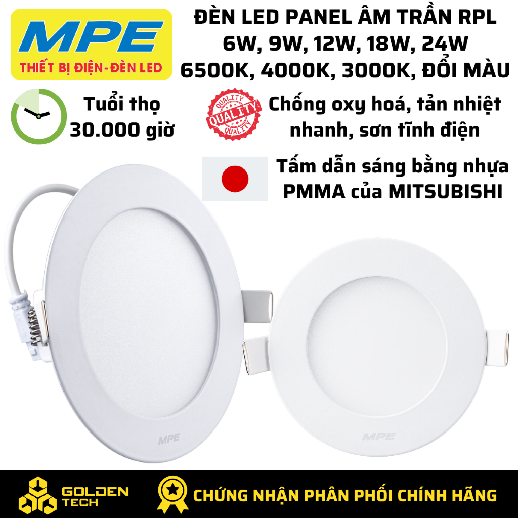 Đèn Led Panel âm trần MPE RPL tròn 6W, 9W, 12W, 18W, 24W Ánh sáng 6500K ...