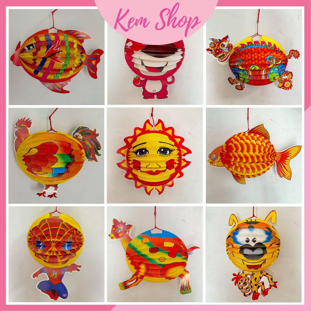 Đèn lồng trung thu giấy xếp hình thú nhiều màu sắc trang trí trung thu - Kem Shop K35