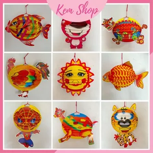 Đèn lồng trung thu giấy xếp hình thú nhiều màu sắc trang trí trung thu - Kem Shop K35
