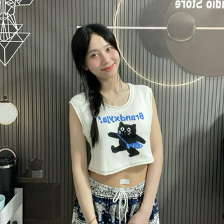 LT - Áo len nữ sát nách tanktop hình chú mèo đen, dáng lửng croptop free size 1151