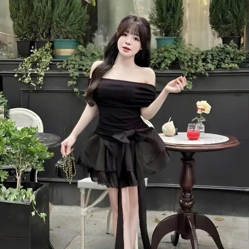 Váy Trễ Vai Phối Nơ Thiết Kế Nữ Tôn Dáng A4 ( Kèm quần bảo hộ rời )