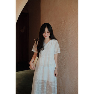 White swan set - Set áo váy dài tơ trắng Ma Vie