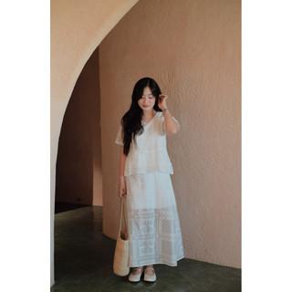 White swan set - Set áo váy dài tơ trắng Ma Vie