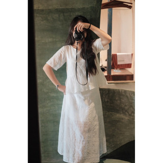 White swan set - Set áo váy dài tơ trắng Ma Vie