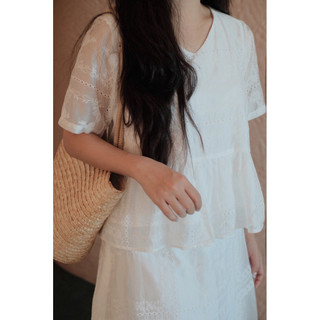 White swan set - Set áo váy dài tơ trắng Ma Vie