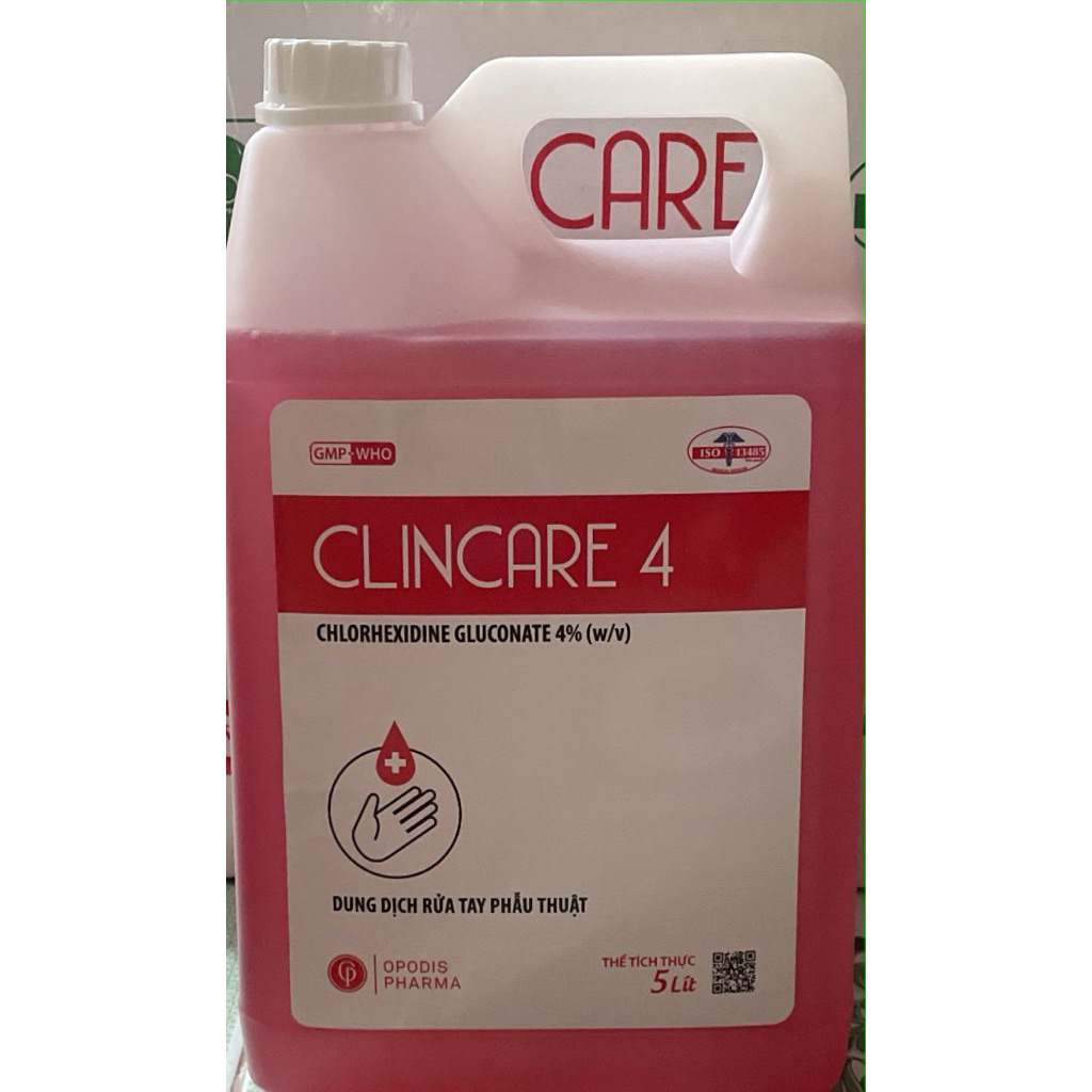 Can 5 lít nước rửa tay phẫu thuật ClinCare 4%.Dung dịch rửa tay ClinCare 4 bảo vệ đôi tay, an toàn khi sử dụng