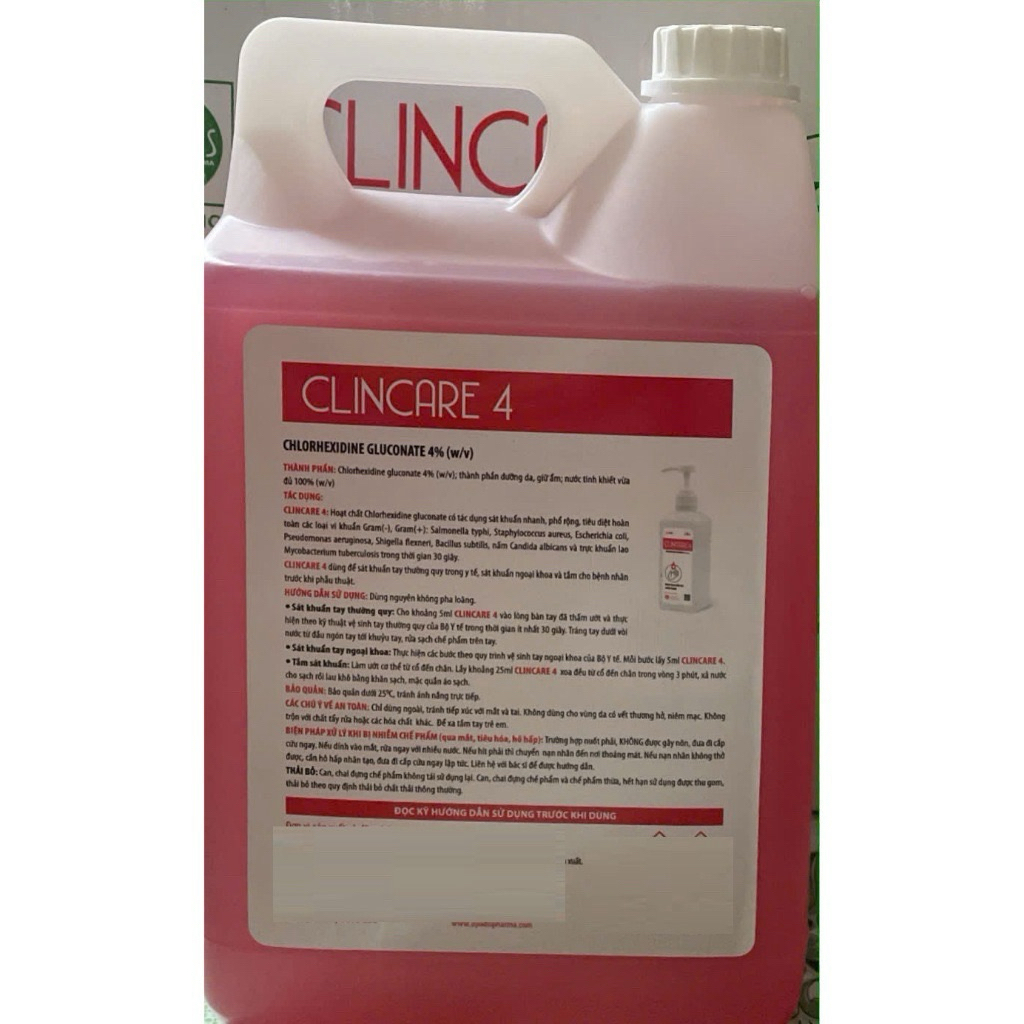 Can 5 lít nước rửa tay phẫu thuật ClinCare 4%.Dung dịch rửa tay ClinCare 4 bảo vệ đôi tay, an toàn khi sử dụng