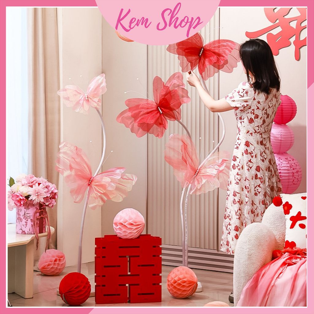 Bướm voan lụa khổng lồ nhân tạo, hoa voan lụa trang trí decor sự kiện - Kem Shop K56