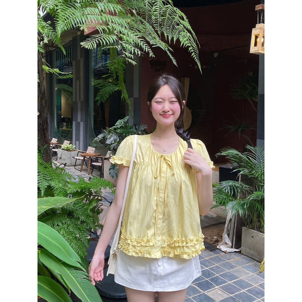 Áo babydoll bèo gấu cổ thắt nơ siêu xinh, sơ mi bèo tay nhiều màu A72