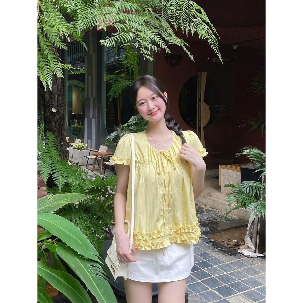 Áo babydoll bèo gấu cổ thắt nơ siêu xinh, sơ mi bèo tay nhiều màu A72