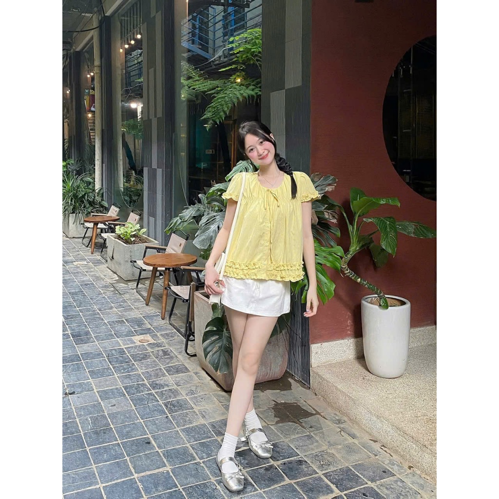 Áo babydoll bèo gấu cổ thắt nơ siêu xinh, sơ mi bèo tay nhiều màu A72