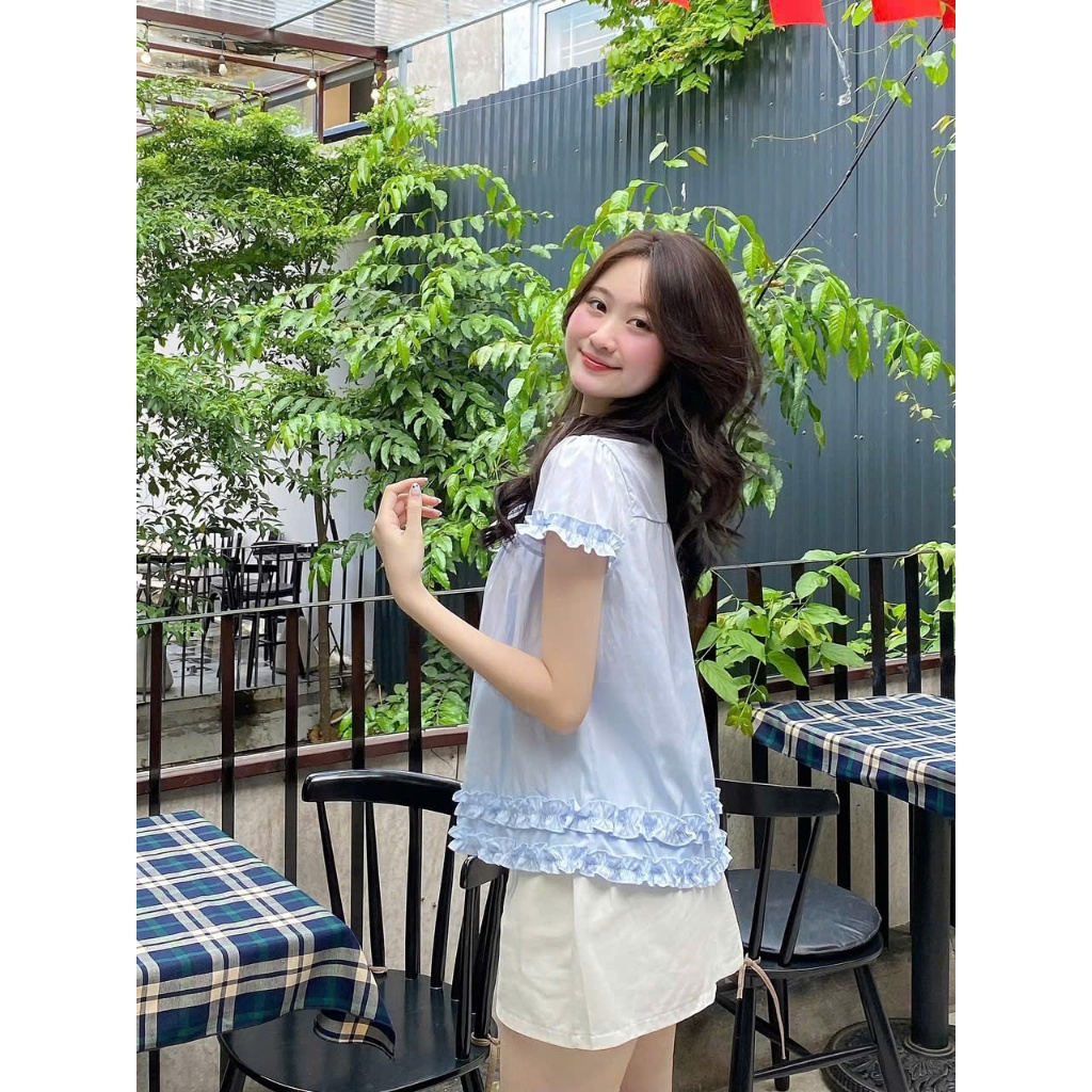 Áo babydoll bèo gấu cổ thắt nơ siêu xinh, sơ mi bèo tay nhiều màu A72