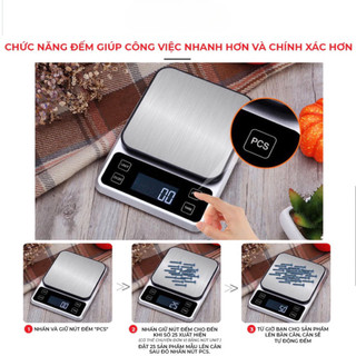 Cân Tiểu Ly Điện Tử Nhà Bếp Mini Định Lượng 0.1g - 5kg Làm Bánh Độ Chính Xác Cao, Đếm Tự Động - Kèm 3 Pin AAA