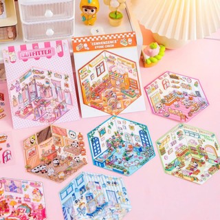5 Chiếc [Dòng Lưu Trữ Phong Cảnh] Nhãn Dán Tạp Chí Dễ Thương Nhãn Dán, Sticker Không Gian 3D