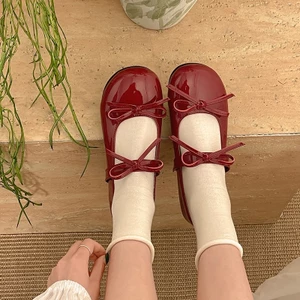 Giày Lolita nữ Đế Bệt Dẻo Đính Nơ Tiểu Thư Phong Cách Hàn Quốc Mã L238