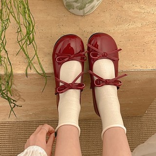 [FORM RỘNG LÙI 1 SZ] Giày Lolita nữ Đế Bệt Dẻo Đính Nơ Tiểu Thư Phong Cách Hàn Quốc Mã L238