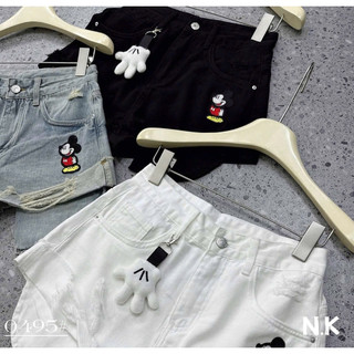 QCL1 0495 Quần sooc jeans mickey thêu túi gập gấu thò kèm móc khoá bàn tay siêu xinh