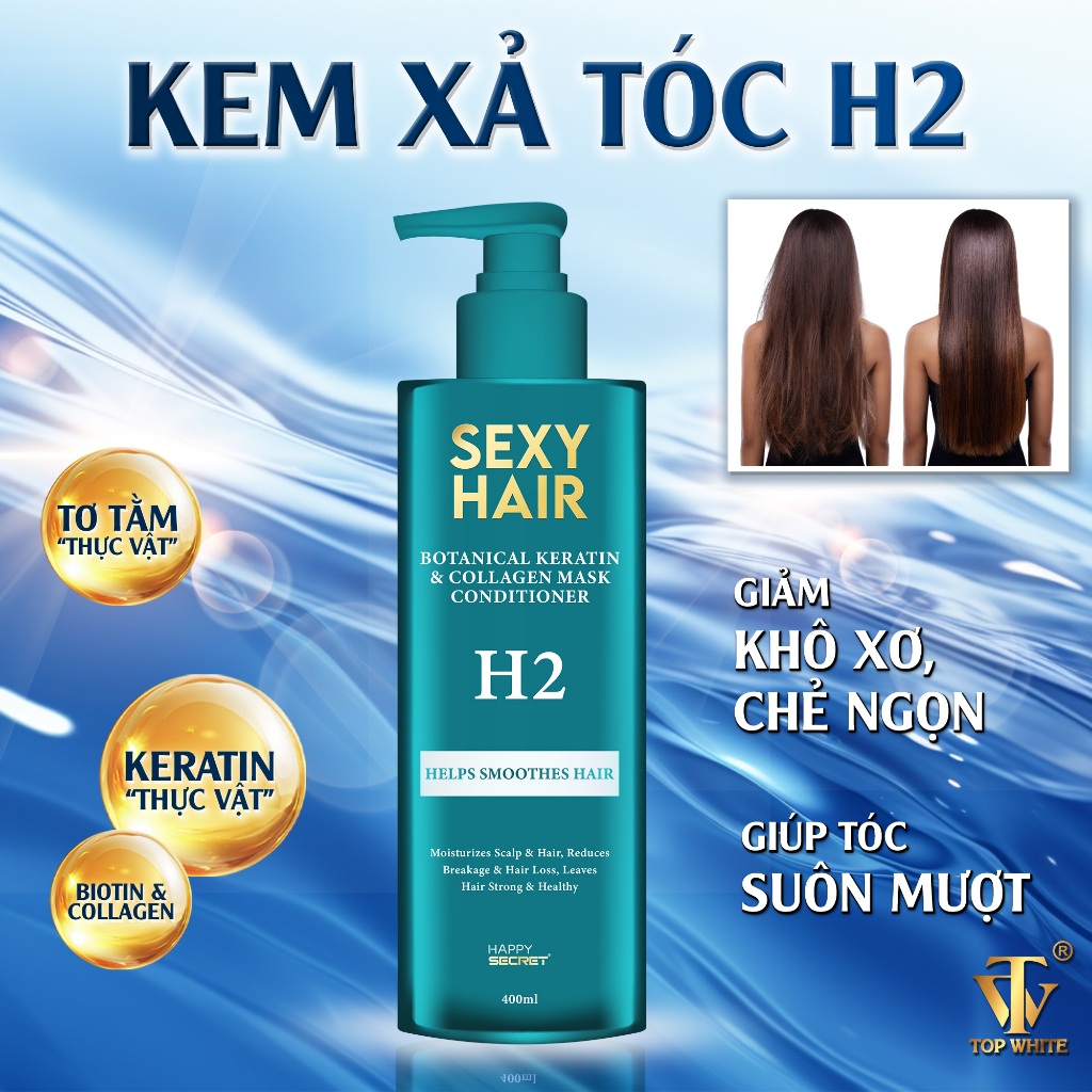 Kem xả & ủ tóc Suôn mượt Sexy Hair Botanical Keratin & Collagen Mask Conditioner H2 Top White