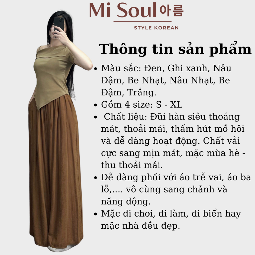 Quần Ống Rộng Vải Đũi MiSoul, Quần Đũi Suông Ống Rộng Cạp Chun Giả Váy Q26