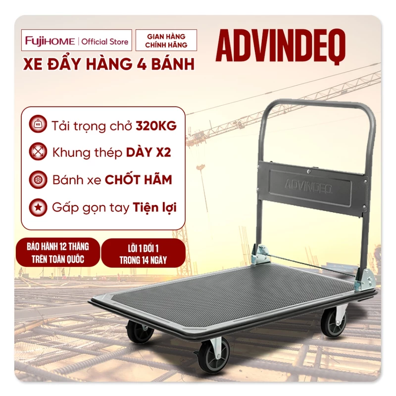 Xe đẩy hàng 4 bánh tải trọng chở 320kg gấp gọn ADVINDEQ Nhập Khẩu, xe kéo hàng xếp gọn đa năng bánh xe chốt hãm — ảnh 1