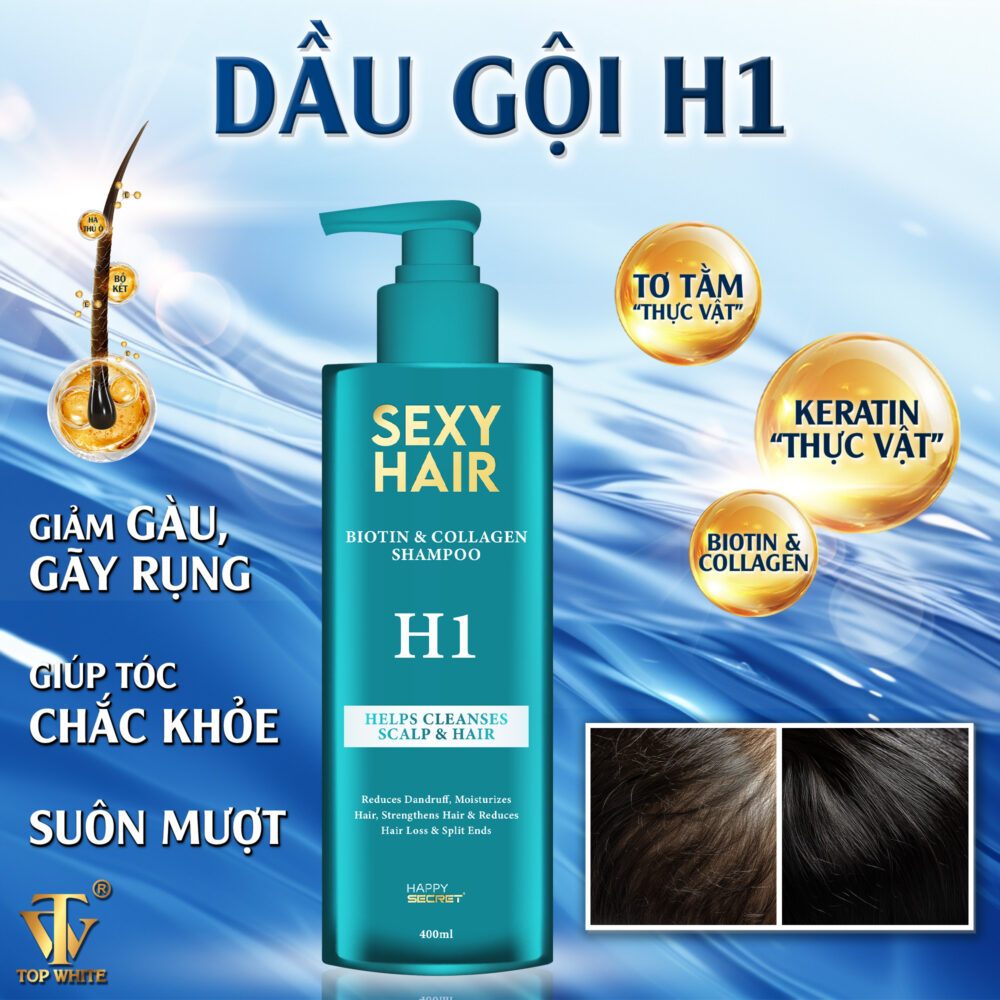 Dầu gội Giảm gàu, giảm rụng, giúp tóc suôn mượt, chắc khỏe Sexy Hair H1 Top White