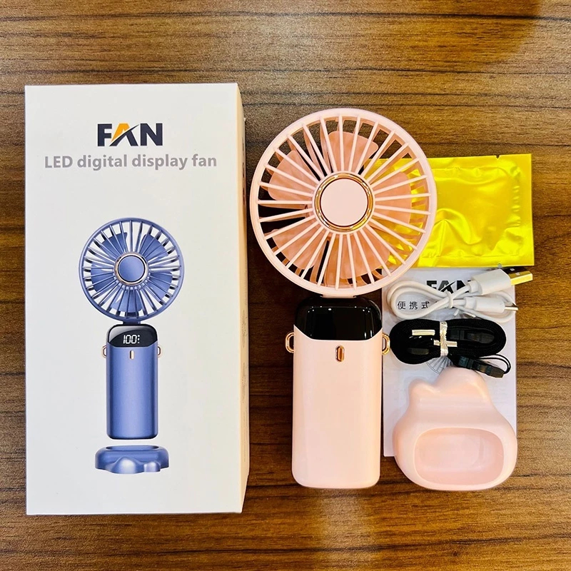 Quạt Mini Cầm Tay Tích Điện N15,Pin Sạc 10.000mAh,5 Tốc Độ Gió, Xoay Linh Hoạt 90 Độ Có Dây Đeo Cổ,Đèn LED Hiển Thị