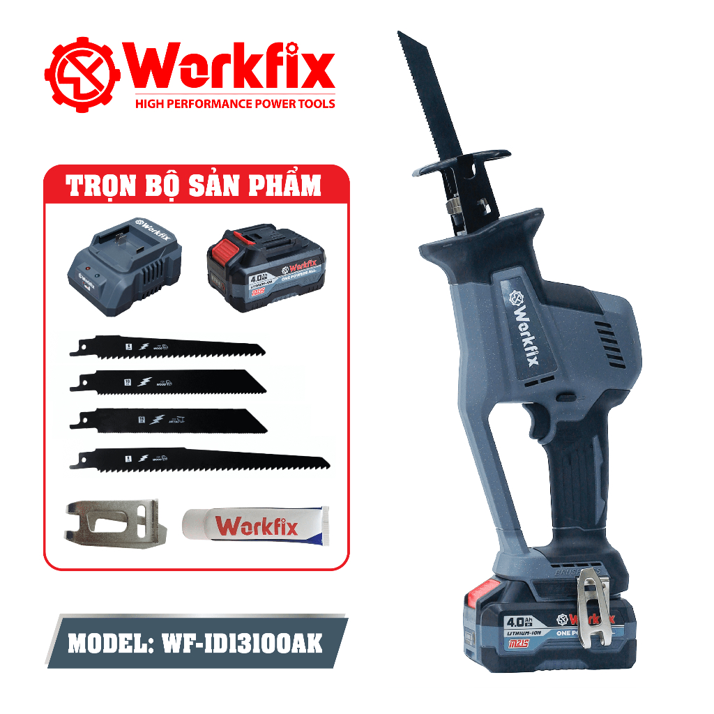 [BẢN MỚI] Máy Cưa Kiếm Pin Workfix WF-CK20BL công suất 800W Máy cưa vòng đa năng cắt cây cối, ống PC mềm mịn