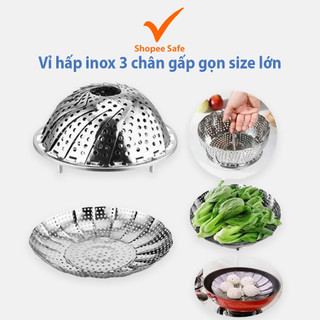 Vỉ hấp inox 3 chân gấp gọn size lớn tiện hấp xôi bánh bao rau củ
