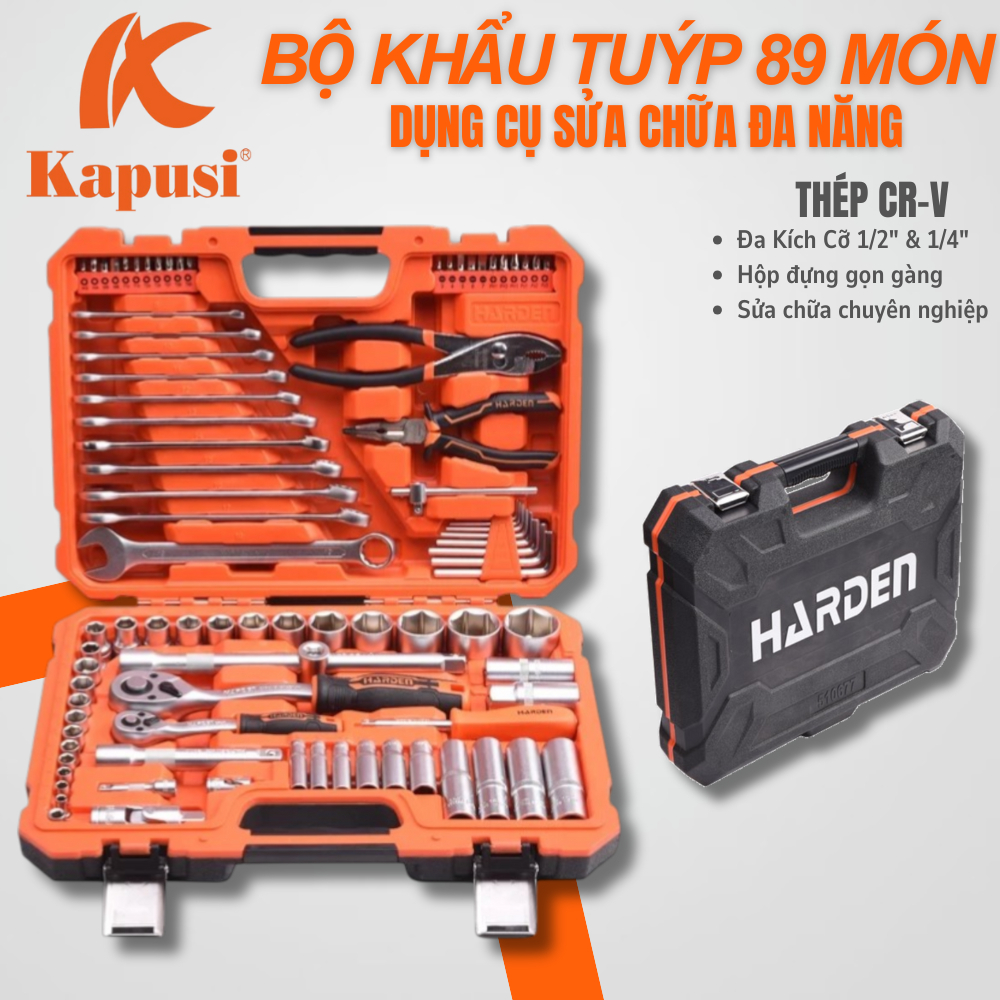 Bộ Khẩu Tuýp 89 Món 1/2" & 1/4" – Dụng Cụ Sửa Chữa Đa Năng 510677 HARDEN VAT +8%