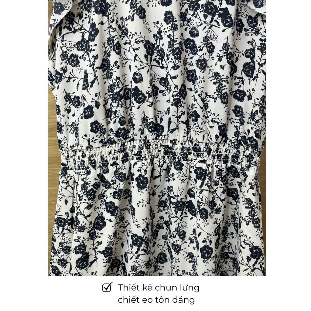 LUMI - Đầm công sở hoạ tiết hoa cổ tròn dáng xoè vải mango lạnh không nhăn, mặc đi làm dạo phố