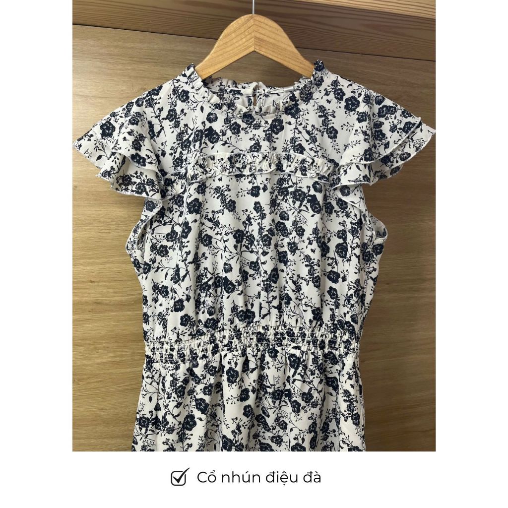 LUMI - Đầm công sở hoạ tiết hoa cổ tròn dáng xoè vải mango lạnh không nhăn, mặc đi làm dạo phố