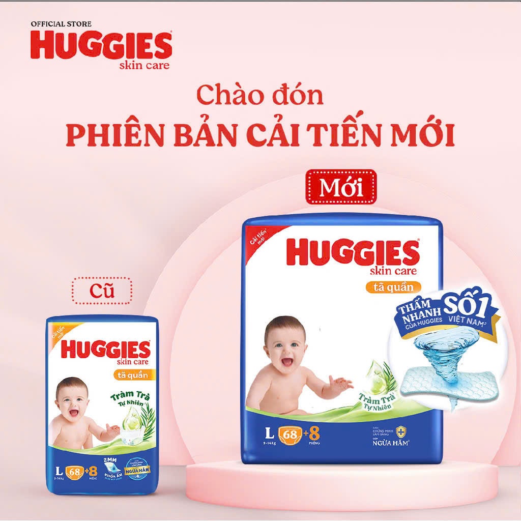 Tã quần Huggies Skincare tràm trà Mega Jumbo M102+4/L100+4/XL84+4/XXL76+4 hoalinh-homeshop