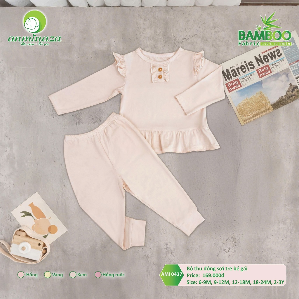 Bộ Thu Đông Dài Tay Bé Gái Anminaza Vải Sợi Tre Petit Mềm Mịn Co Dãn Thoáng Khí - Hàng Chính Hãng AMI0427