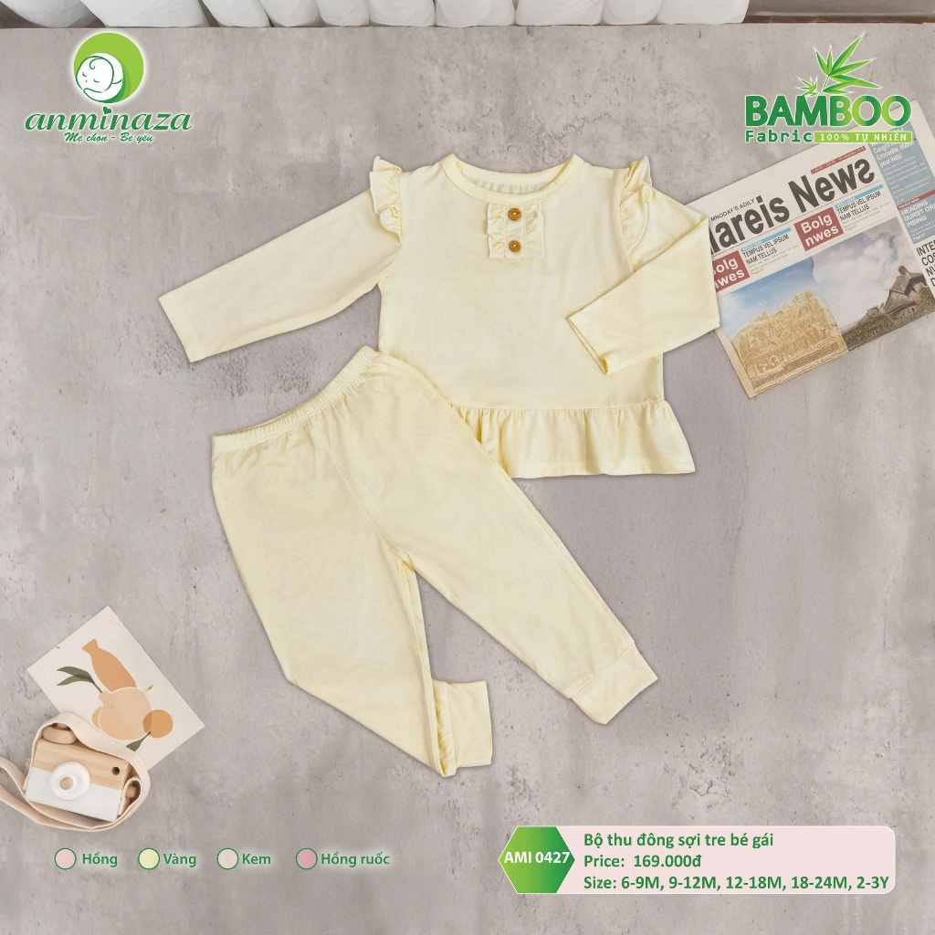 Bộ Thu Đông Dài Tay Bé Gái Anminaza Vải Sợi Tre Petit Mềm Mịn Co Dãn Thoáng Khí - Hàng Chính Hãng AMI0427