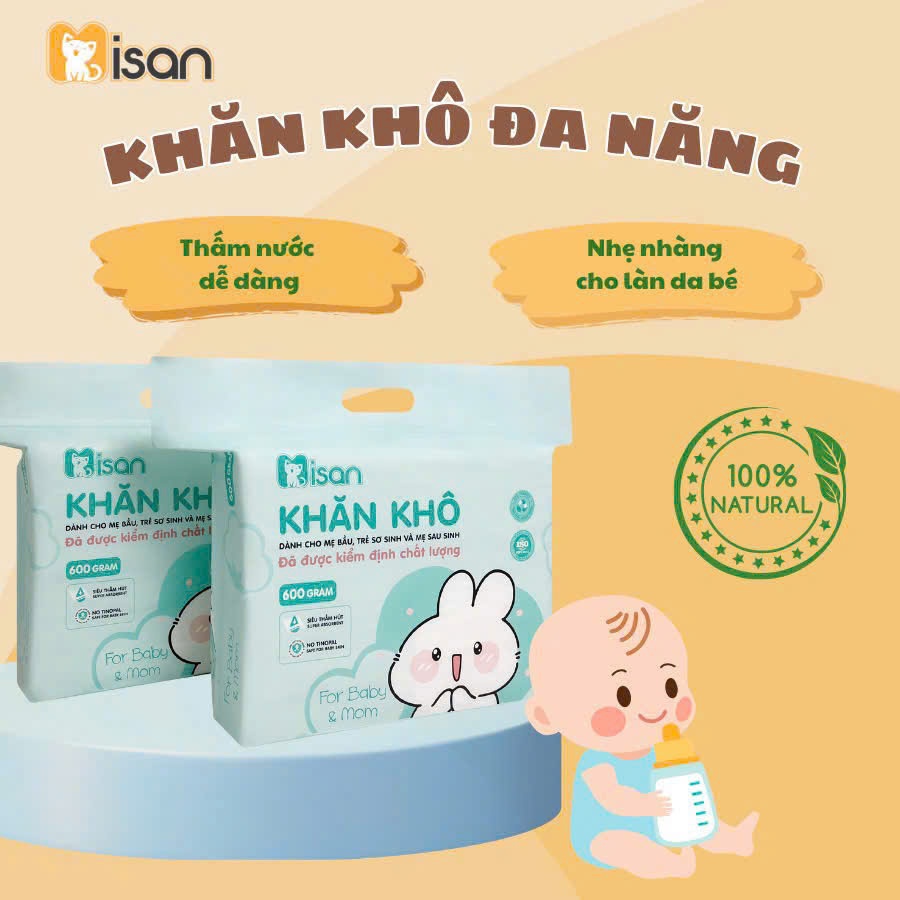 Khăn khô đa năng Misan 600g siêu thấm hút, mềm dịu êm, thích hợp với làn da nhạy cảm của bé