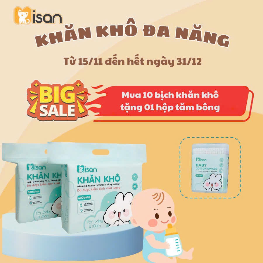 Khăn khô đa năng Misan 600g siêu thấm hút, mềm dịu êm, thích hợp với làn da nhạy cảm của bé