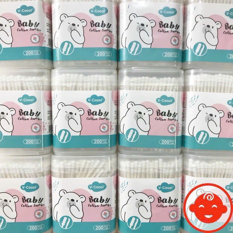 Tăm bông VCOOL cao cấp cho bé, đầu bông tiệt trùng 100% kèm thân nhựa dẻo an toàn Bahu_Baby