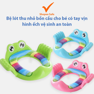 Bệ lót thu nhỏ bồn cầu cho bé có tay vịn hình ếch giúp bé ngồi vệ sinh an toàn tiện lợi
