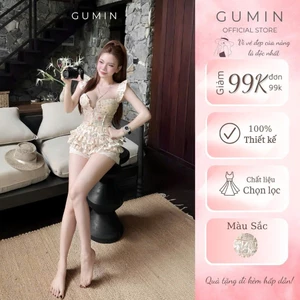 Set bộ áo hai dây GUMIN thiết kế áo dáng ngắn phối bèo kèm chân váy bèo tầng viền ren sang trọng quyến rũ cao cấp