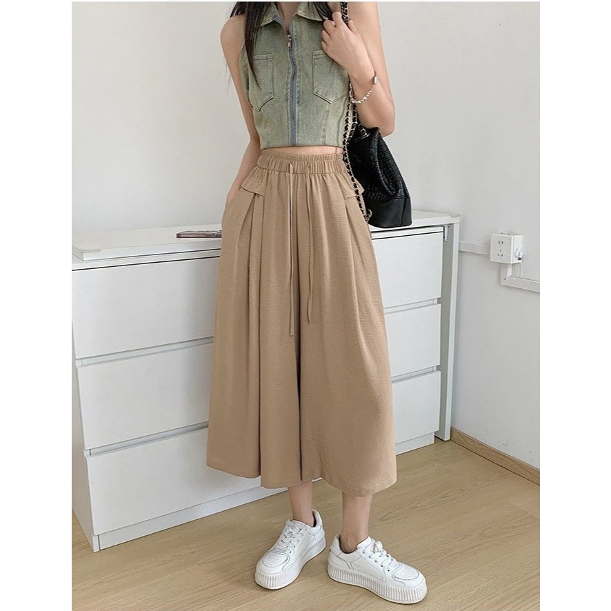Quần Ống Rộng Nữ, Quần Lửng Nữ Chất Liệu Đũi Xốp Phong Cách Hàn Quốc Cá Tính LQ018