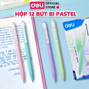 Hộp 12 Chiếc Bút Bi Bấm Deli Học Sinh Văn Phòng Mực Xanh Viết Đều Trơn Tru Không Tắc Mực Nhanh Khô