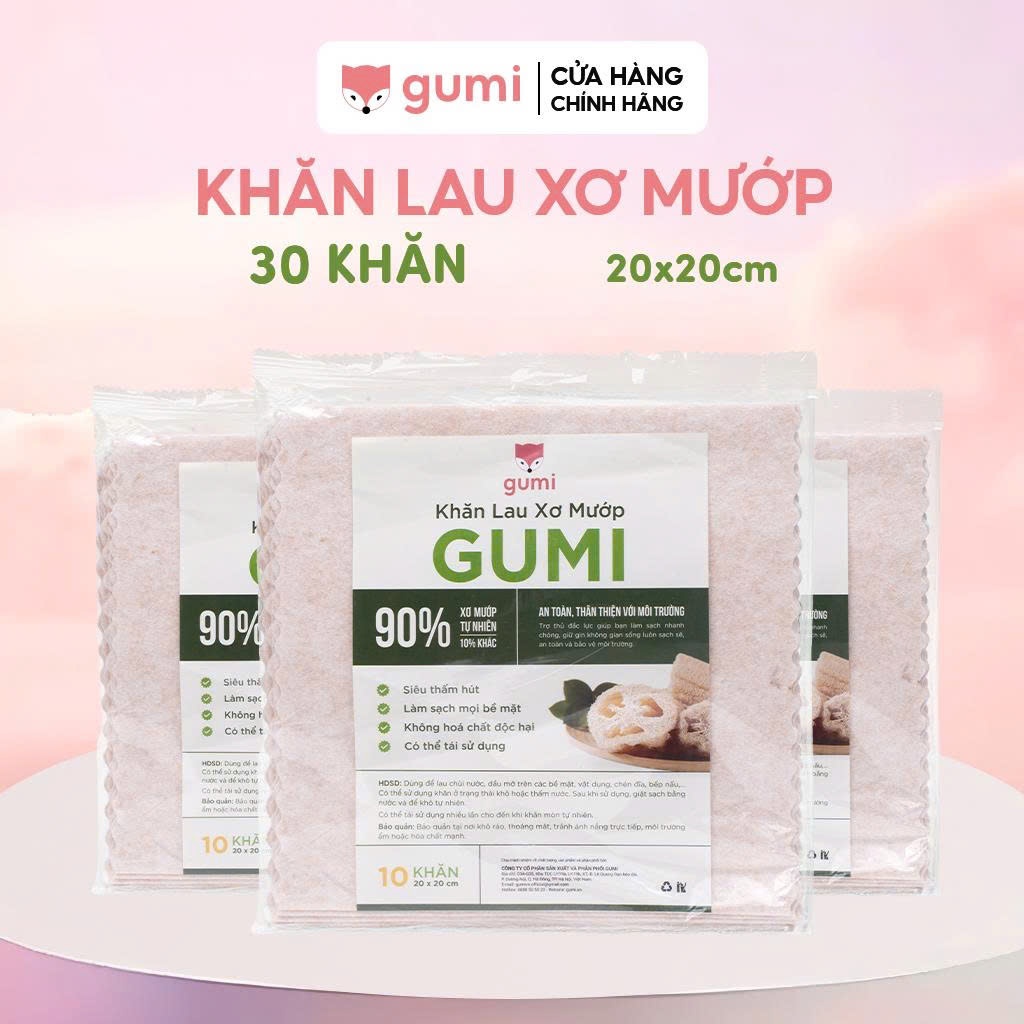 [TÚI 30 KHĂN] Khăn Lau Xơ Mướp Đa Năng GUMI. Thấm hút tốt, tách dầu, làm sạch bếp, tất cả bề mặt