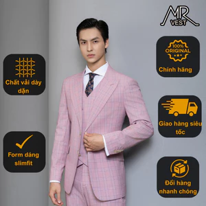 Bộ Suit nam thiết kế hồng caro ve nhọn một hàng khuy MRV463
