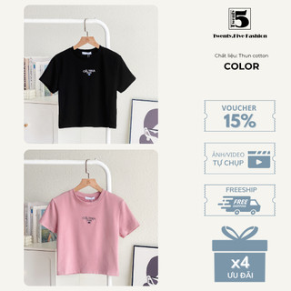Áo Thun Nữ Croptop Tay Ngắn Cổ Tròn In Chữ Cesltina Paris Twentyfive Fashion - 6662