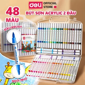 Bút Sơn Acrylic Marker 2 Đầu Deli Bút Màu Acrylic Ngòi Chóp + Brush - Vẽ Mọi Chất Liệu Chống Nước